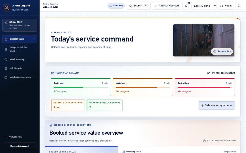 HVAC CRM SaaS product screenshot