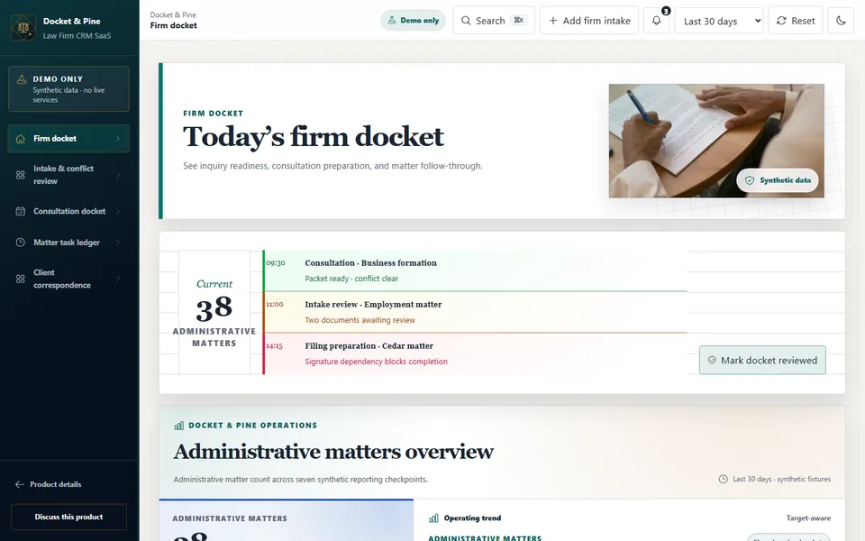 Law Firm CRM SaaS product screenshot