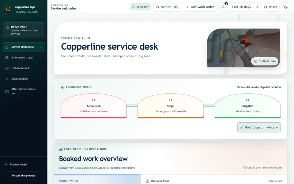 Plumbing CRM SaaS product screenshot