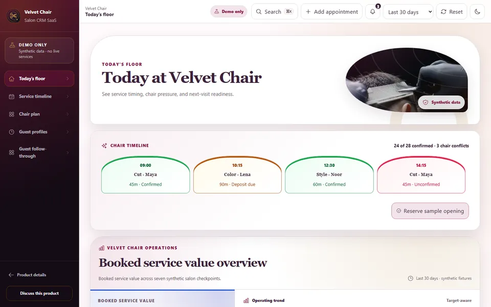 Salon CRM SaaS product screenshot