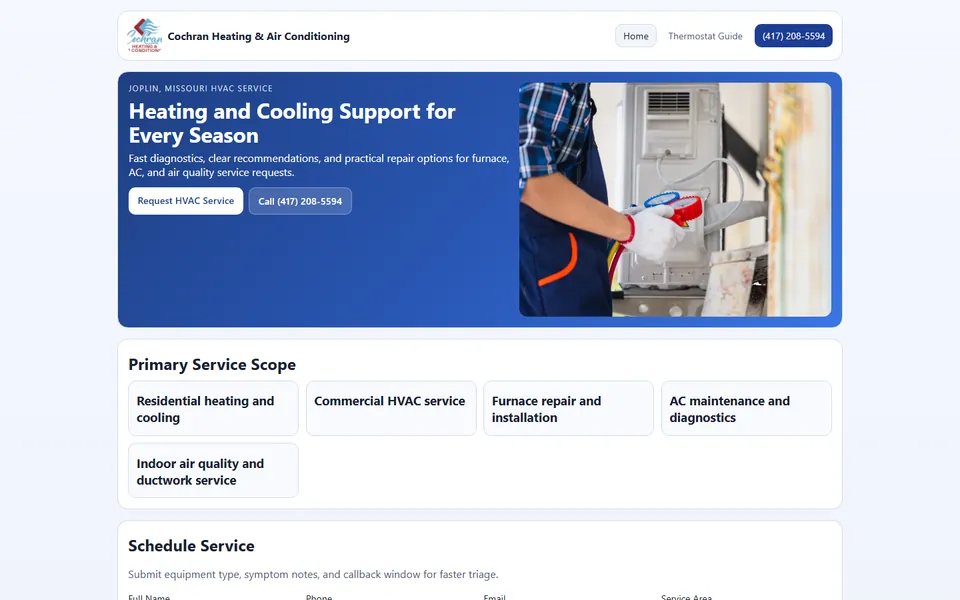 Cochran Heating and Air Conditioning website preview