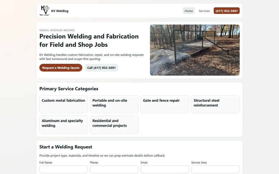 KV Welding website preview
