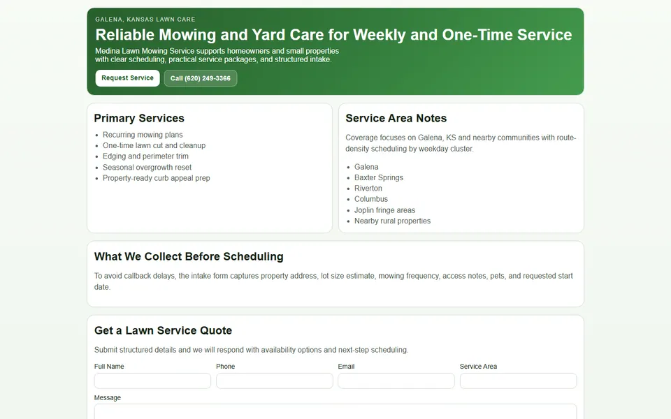 Medina Lawn Mowing Service website preview