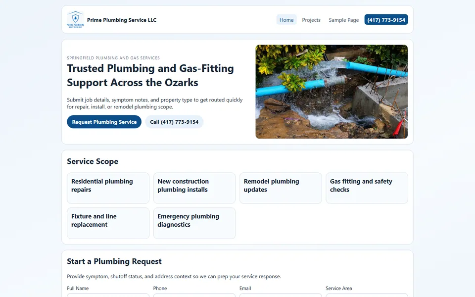 Prime Plumbing Service website preview