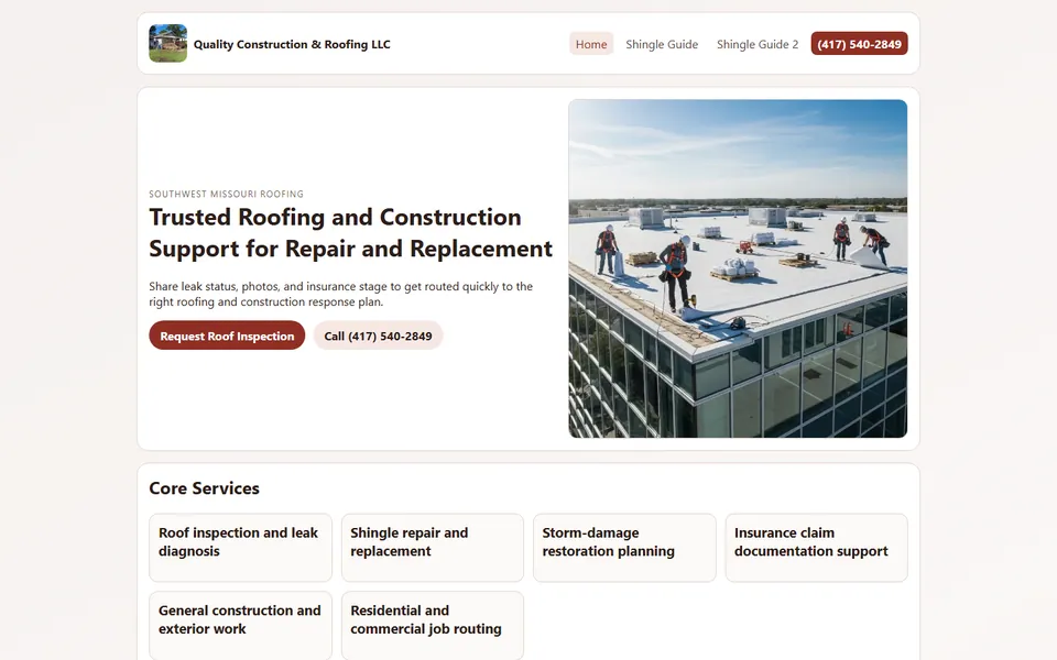 Quality Construction and Roofing website preview