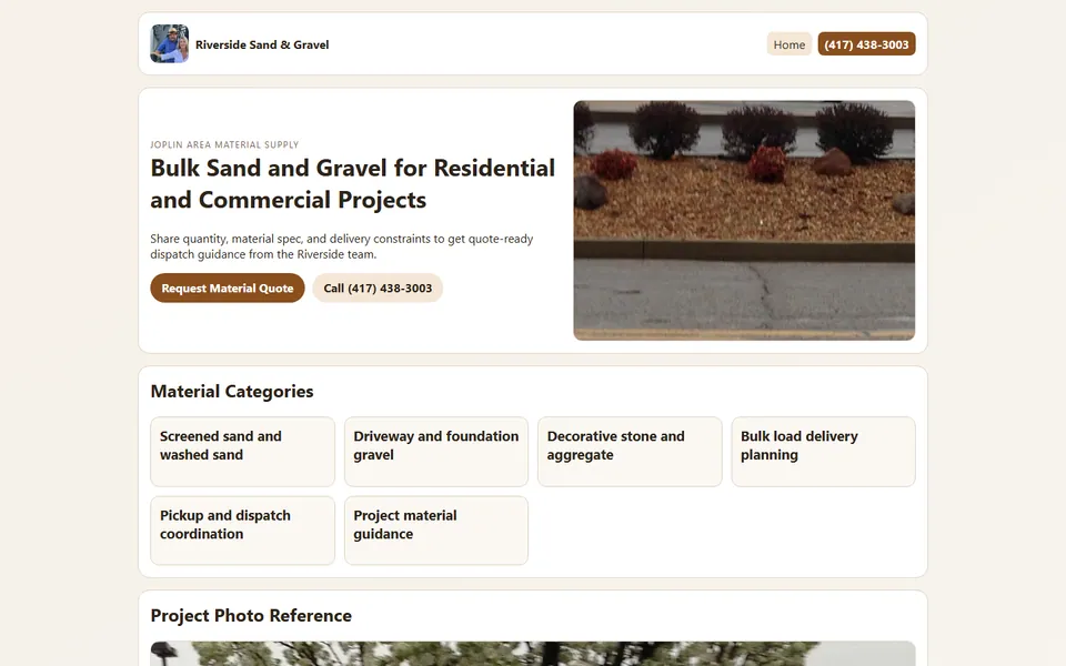 Riverside Sand and Gravel website preview