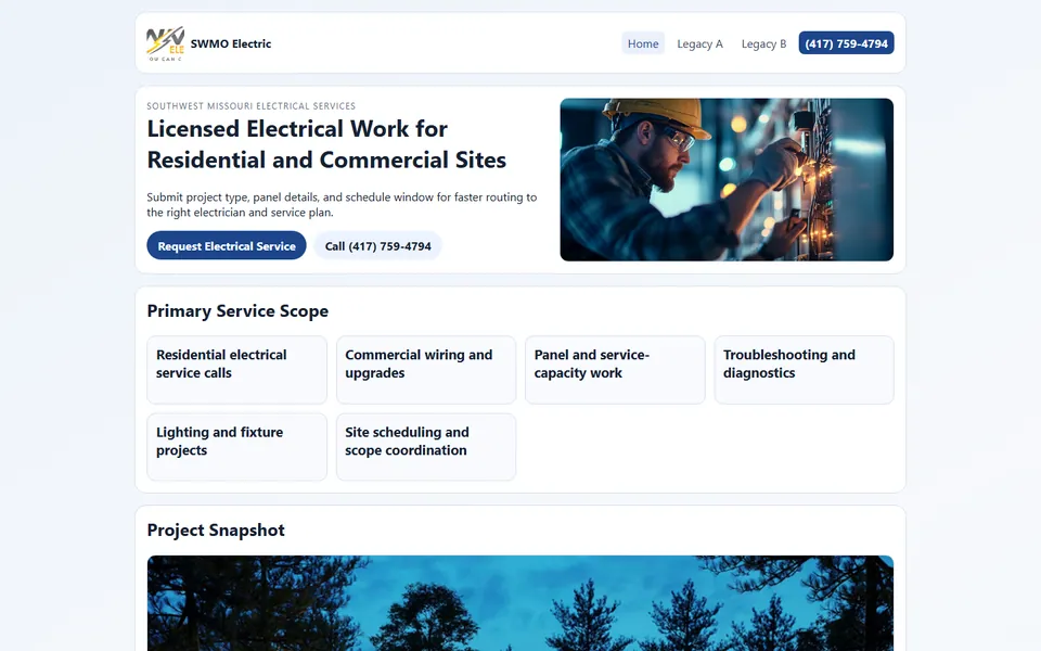 SWMO Electric website preview